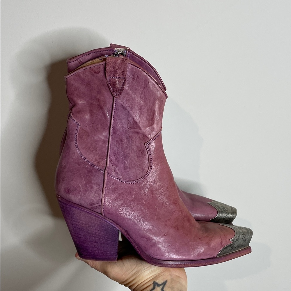 Free People | Purple Leather Brayden Cap Toe Western Booties Size 7.5 NWOB - Picture 4 of 11
